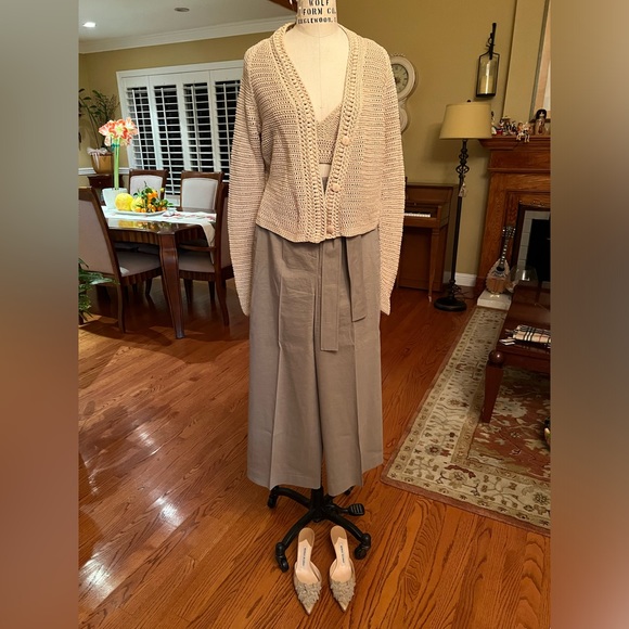 Theory Womens Belt Crop Pants Wide Leg Size 6 Tan Linen Blend - Picture 2 of 10